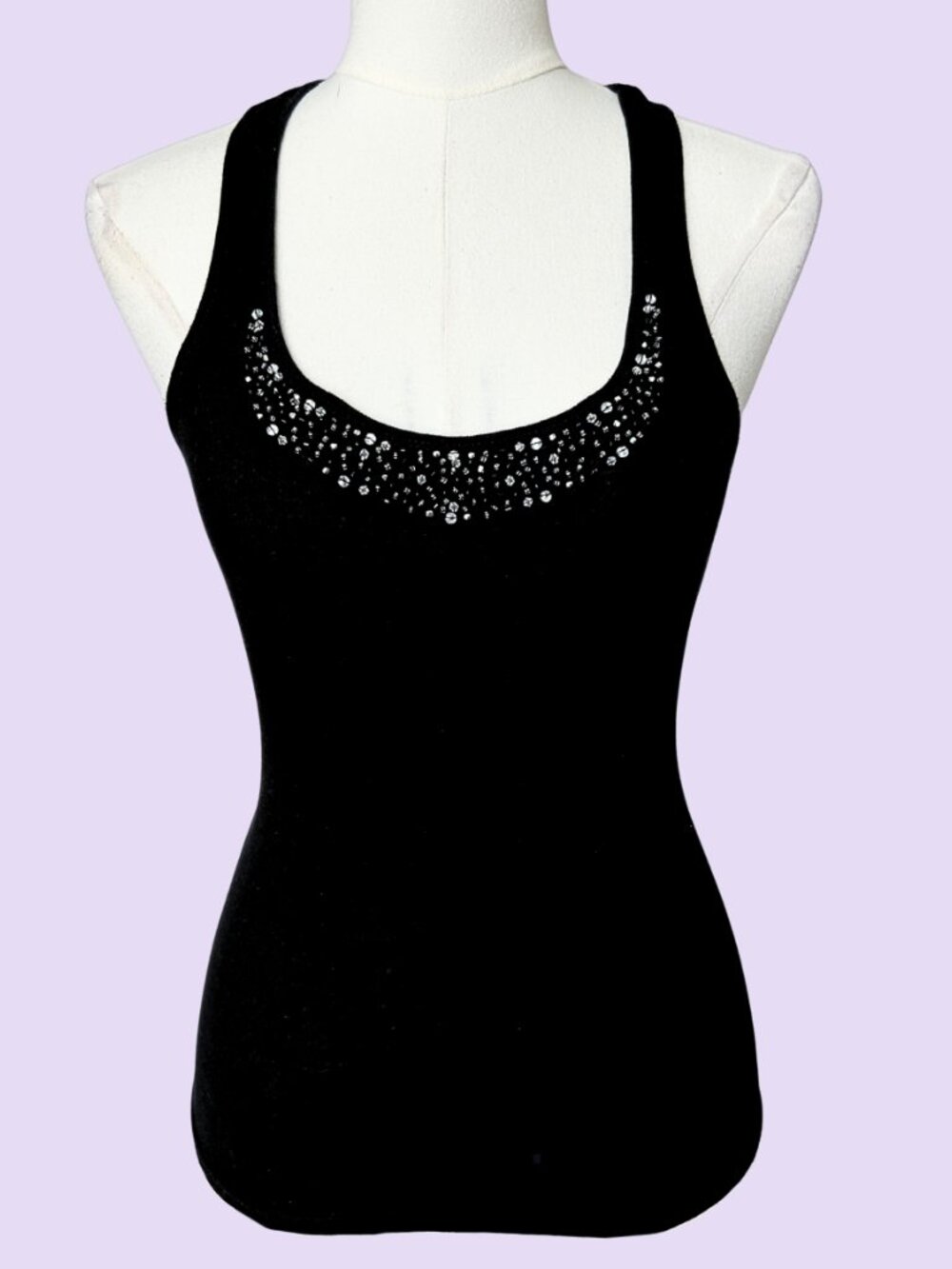 Y2K Black Rhinestone Scoop Neck Tank